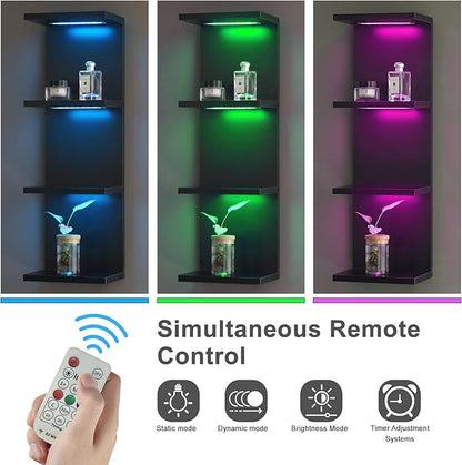 4 Tier RGB Wall Shelf-Gaming Shelf with Remote Control, Lack Shelves with Light for Bedroom | Easy to Install Cosmetic & Display Modern Shelf, Black