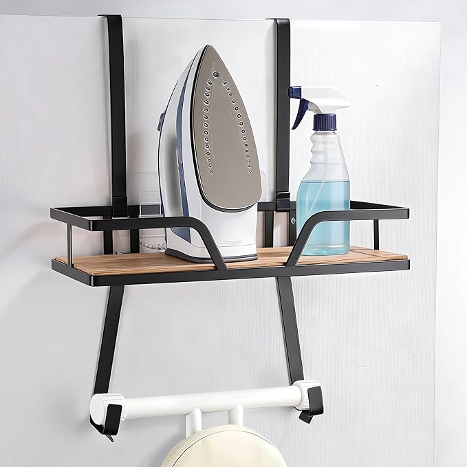 Ironing Board Hanger - Over The Door Ironing Board Holder Iron Holder Wall Mount, Laundry Room Organization and Storage for Iron, Steam & Supplies, Fits Up to 1.8 in Door