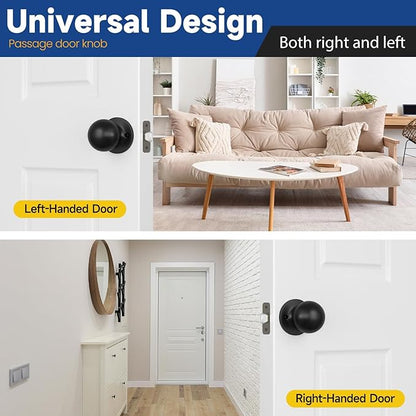 Passage Door Knob - Closet Door Knobs, 2 Pack Keyless Doorknob Interior Door Knob Without Lock for Hallway, Matte Black