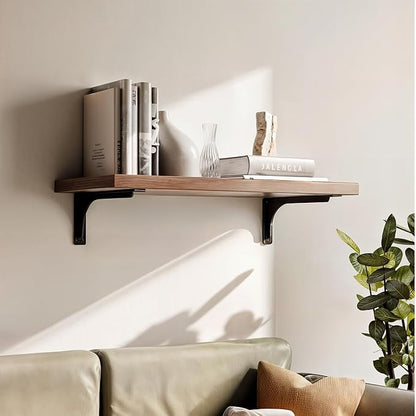 BATODA 16” Shelf Brackets with Beam (4pcs) - L Shelf Brackets Black - Hook Brackets for Floating Shelves - Wall Mounted Support for DIY Open Shelving – Mounting Hardware Included (Pack 4) (4, 16 Inch)