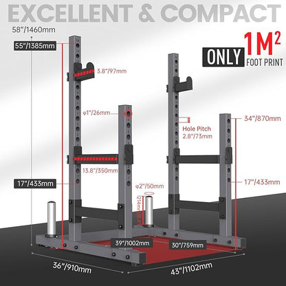 PASYOU Adjustable Power Rack, Multifunction Squat Rack Heavy-Duty Stand, Weight Rack Stand with Spotters, Push Up Portable Strength Training Dumbbell Rack for Home Gym Equipment, Max Load 1800 LBS