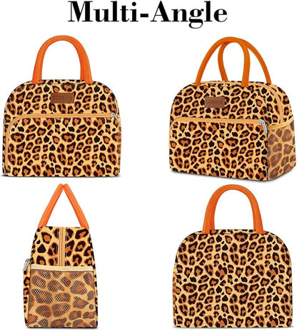 Coobiiya Lunch Bag Women, Lunch Box LunchBag for Women Adult Men, Small Leakproof Cute Lunch Tote Large Capacity Reusable Insulated Cooler Lunch Container for Work/Office/Picnic/Travel-OrangeLeopard