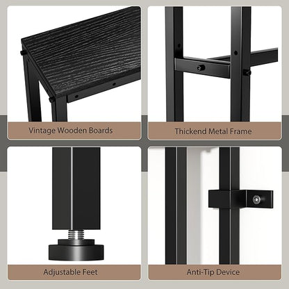 78" Narrow Console Sofa Table with Power Outlets & 2 USB Ports, L Shaped Behind Couch Table Skinny, 3 Assembly Options Entryway Tables with Charging Station for Living Room, Hallway, Black, 78IN