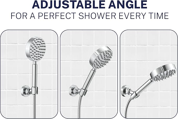 HammerHead Showers® Solid Metal Handheld Shower Head Holder Wall Mount – Chrome – Adjustable Screw Mounted Shower Wand Holder with Pivot Ball – Shower Hose Holder, Fits Most Handheld Shower Heads
