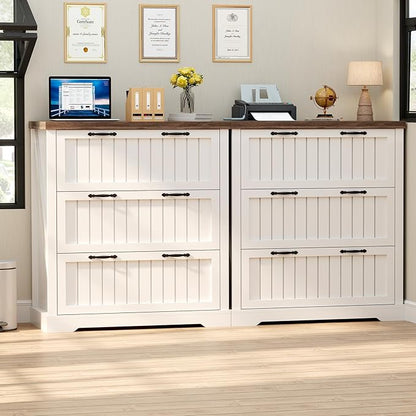 SEDETA 3 Drawer File Cabinet, Farmhouse Filing Cabinet for Home Office, Wood Office File Cabinets for Letter/Legal/A4 Size, Lateral File Cabinets with Printer Stand for Study Room, Living Room, White