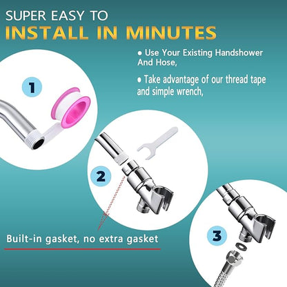 All Metal Handheld Shower Head Holder - Adjustable Shower Rod Holder with Brass Pivot Ball - Handheld Shower Head Holder - Shower Hose Holder for attaching Shower arm to Shower Hose, Chrome…