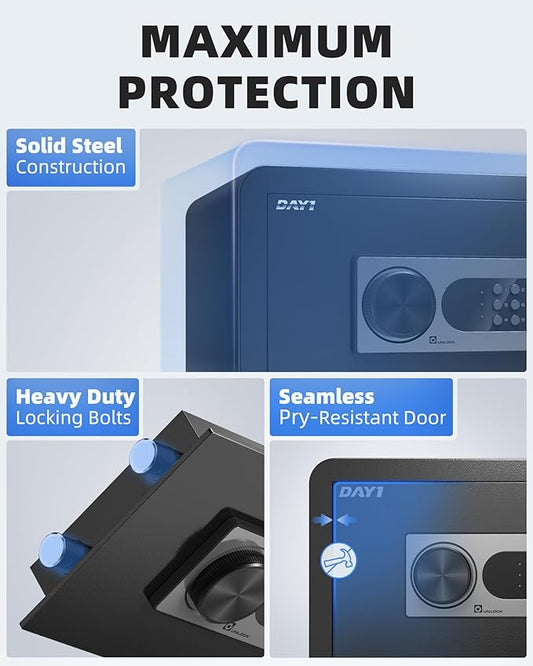 DAYI Hotel Safe, 1.4 Cubic Feet Laptop Closet Safe Box with Digital Keypad for Home Office Documents & Money, Dual Alarm System - D-22
