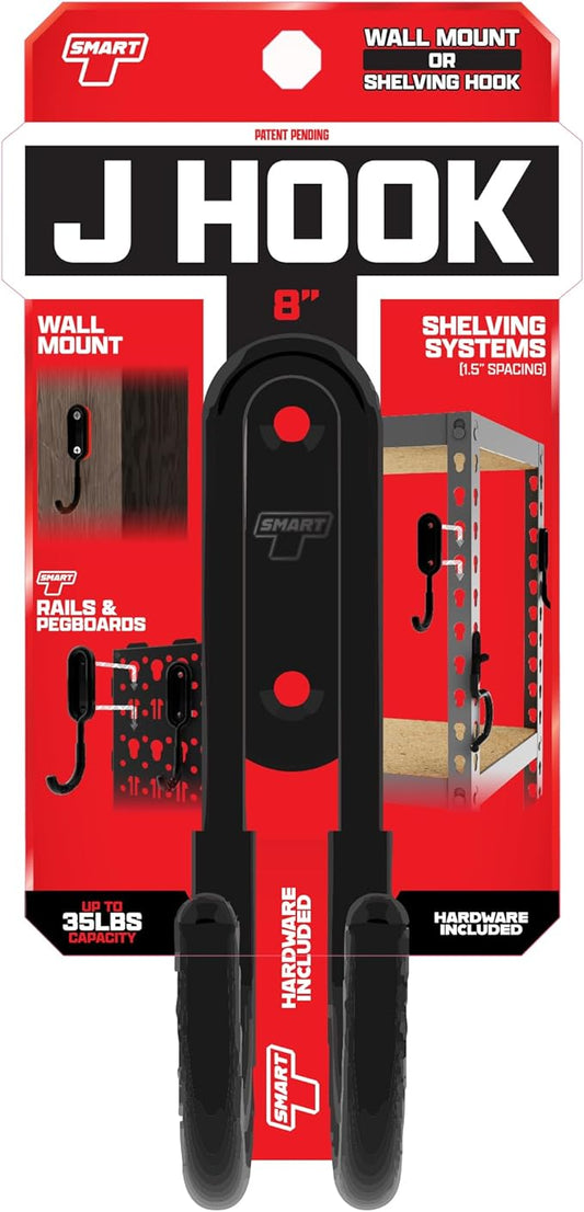 Smart T Garage Storage Wall Hook | 8" J-Hook for Garage Organization, Heavy Duty Organizer Wall Mount or Shelving Hooks