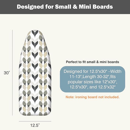 Small Ironing Board Cover and Pad 12.5"x30" Small Iron Board Cover with Padding,Tabletop Mini Ironing Board Cover and Pad Small Size, Cotton Canvas, Heat Resistant, Drawstring Closure Foliage