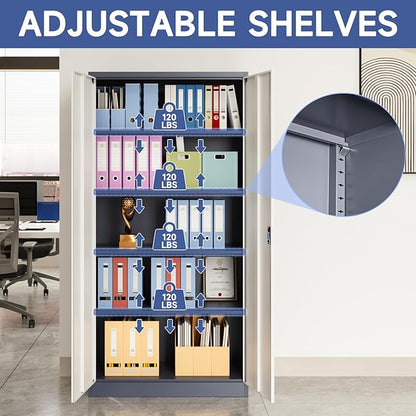 Metal Storage Cabinet with 2 Doors and 4 Adjustable Shelves, 71" Steel Garage Storage Cabinet, Locking Tool Cabinets for Office, Home,School,Kitchen,Garage Tool Utility Cabinet