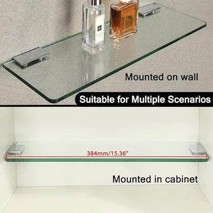 SAYAYO Floating Glass Shelves for Bathroom, Tempered Glass Shelf for Wall 15 x 5 Inch 1 Pcs, Clear