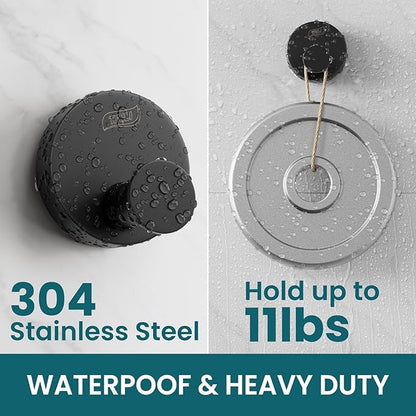 TAILI 304 Stainless Steel Bathroom Suction Hooks for Towel, Bathrobe, Loofah, Patented Strong Suction Cup Holder, No Damage Hanging Glass Shower Wall Hook, Classic Round, 2 Pack, Black