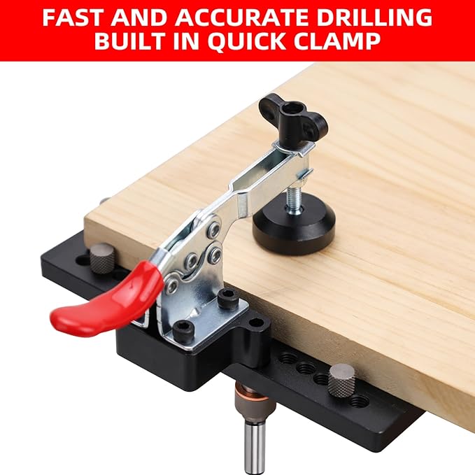 Metal Concealed Hinge Jig with Quick Clamp and Dust Vacuum Adapter - 35mm Cabinet Hinge Drilling Jig for Woodworking Door Cabinet Hinges Mounting Tool