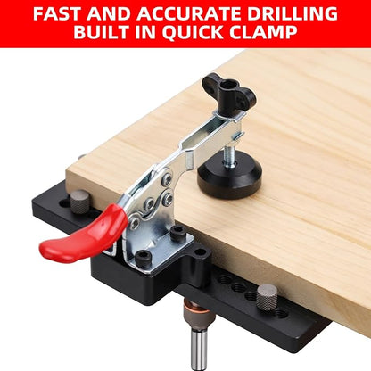 Metal Concealed Hinge Jig with Quick Clamp and Dust Vacuum Adapter - 35mm Cabinet Hinge Drilling Jig for Woodworking Door Cabinet Hinges Mounting Tool