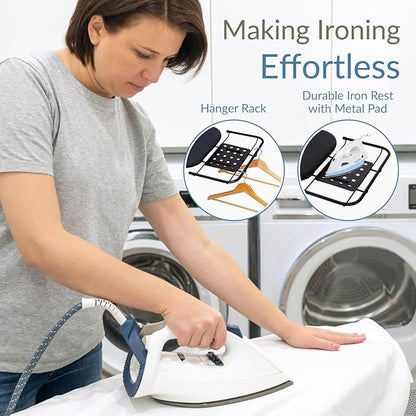 Ironing Board 48" x 15" with Retractable Iron Rest, RAINHOL Heavy Duty Full Size Iron Board, Sturdy Wide Frame with Thick Padding Cover, Height-Adjustable, Black