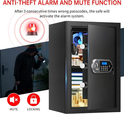 3.4 Cuft Large Safes for Home Use Fire and Water Proof, Anti-Theft Digital Security Safe Box With Programmable Keypad & Spare Keys, Home Safes Water and Fireproof for Documents Money Valuables