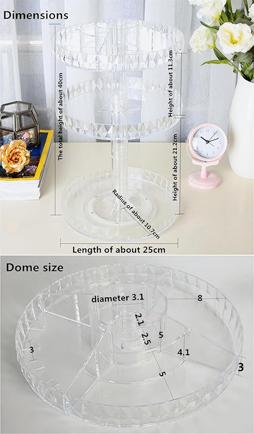 Diamond Pattern Three Layers Perfume Organizer, 360 Rotating Diamond Cosmetic Storage Box Transparent Acrylic Swivel Shelf Desktop Skin Care Product Dresser Finishing Valentines Day Gifts