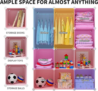 VIPZONE Baby Dresser, Kids Closet Organizers, Portable Kids Wardrobe for Closet, Bedroom, Nursery, Cubby, Cabinet, Clothes, Dress, Baby Storage Shelf, Armoire Clothes Hanging (12 Cube, Pink)