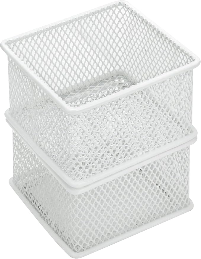 Annova Stackable Mesh Drawer Cabinet and Shelf Organizer Bins Storage Basket School Office Supply Holder Tray- Set of 2 (White, 3x3x2 Inch)