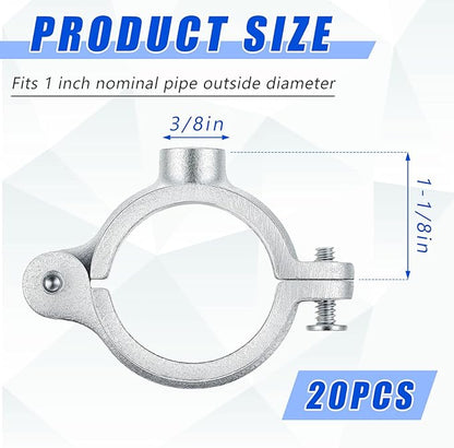 20 Pack 1" Split Ring Pipe Hanger for Thread Rod Galvanized Iron Mounting Bracket Support for Tubing Wall Ceiling Mount Combination Industrial Decor