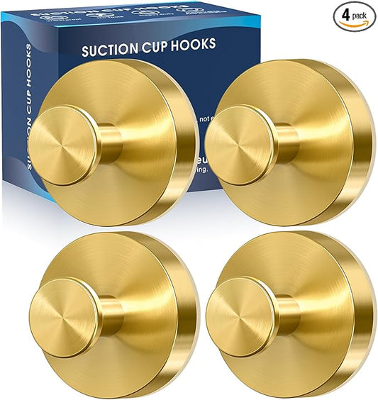 Suction Cup Hooks for Shower,Removable Shower Towel Suction Hooks for Bathroom Wall,Kitchen,Glass,Mirror,Tile to Hang Robes,Loofah-Gold(4-Pack)