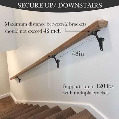 3" Stair Handrail Bracket, 6 Pack Hand Rail Brackets for Stairs, Matte Black Stair Railing Bracket, Banister Brackets for Indoor Stairs, HOME MASTER HARDWARE