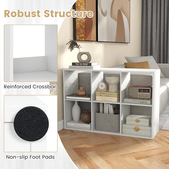Giantex 6-Cube Bookcase, White Cubby Bookshelf w/Back Guardrail & Anti-Tipping Kits, 9-Tier Freestanding Storage Organizer with Shelves, Open Back Display Rack for Living Room, Bedroom, Study