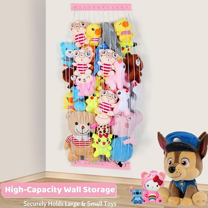 Stuffed Animal Storage Wooden Soft Toy Storage for Kids Room，Wall Mount Door Hanging Stuffed Animal Toy Organizer Shelf for Nursery Play Room Pink -Patent