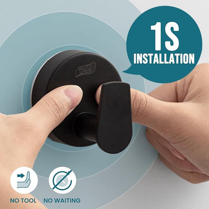 TAILI 304 Stainless Steel Bathroom Suction Hooks for Towel, Bathrobe, Loofah, Patented Strong Suction Cup Holder, No Damage Hanging Glass Shower Wall Hook, Retro High-Rise Design, 2 Pack, Black