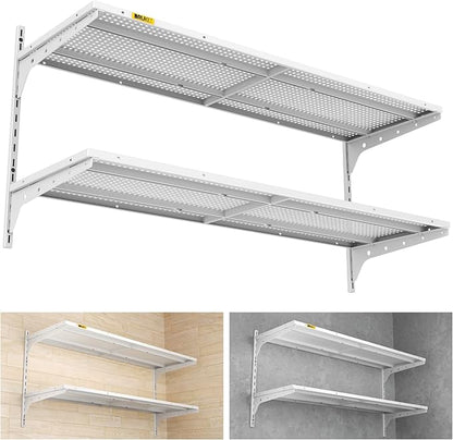 2 Tier 1.3x4ft Garage Shelving Wall Mounted, 15.6x48inch per Shelf Height Cassette Adjustable Floating Shelves (White)