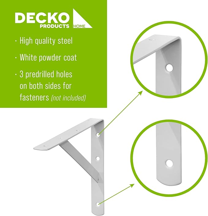 Decko Products 49137-10 Heavy-Duty Shelf Bracket, 8.5-Inch X 11.25-Inch, 10-Pack, White