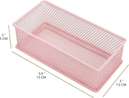 Annova Mesh Stackable Drawer Cabinet and Shelf Organizer Bins Storage Basket School Office Supply Holder Tray- Set of 2 (Light Pink, 3x6x2 Inch)