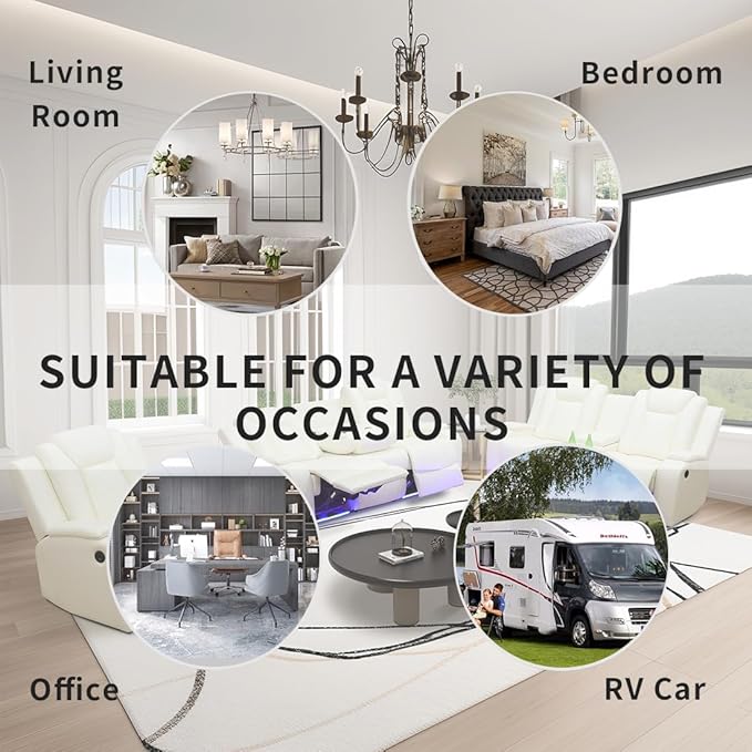 Power Reclining Sofa Set with Drop-down Table, Living Room Furniture Sets, Ivory White Breathing Leather Sofa Power Sofa and Loveseat with Cup Holders/Storage Console/LED Light for Living Room