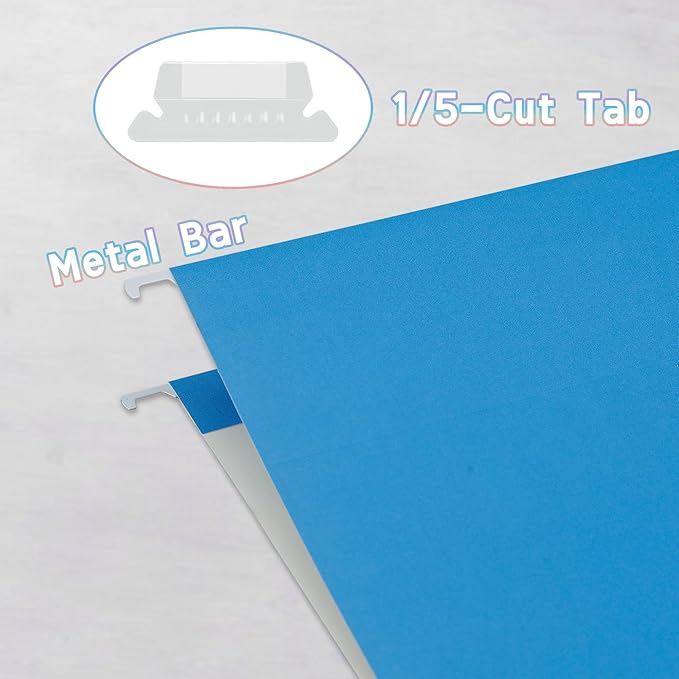 25 Packs File Folders Letter Size,Hanging File Folders,Hanging File Folders with 1/5-cut Tabs,File Folders Blue for Filing Cabinet,Ideal Office, School Classroom Supplies