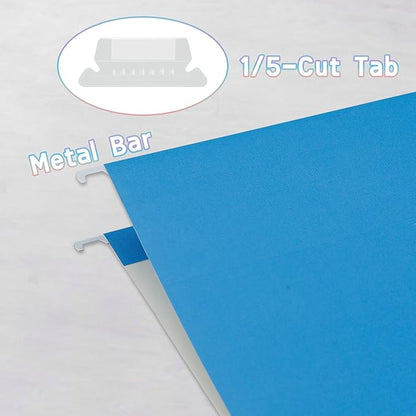 25 Packs File Folders Letter Size,Hanging File Folders,Hanging File Folders with 1/5-cut Tabs,File Folders Blue for Filing Cabinet,Ideal Office, School Classroom Supplies