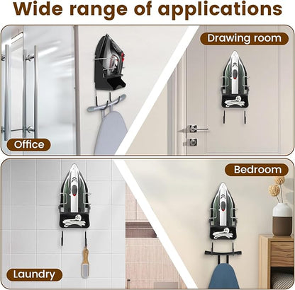 Iron Board Hanger Wall Mounted, Iron and Ironing Board Storage Organizer, Iron Hanger with Ironing Board Rack, Iron Board Holder, Electric Iron Holder for Home Bathroom (Black)