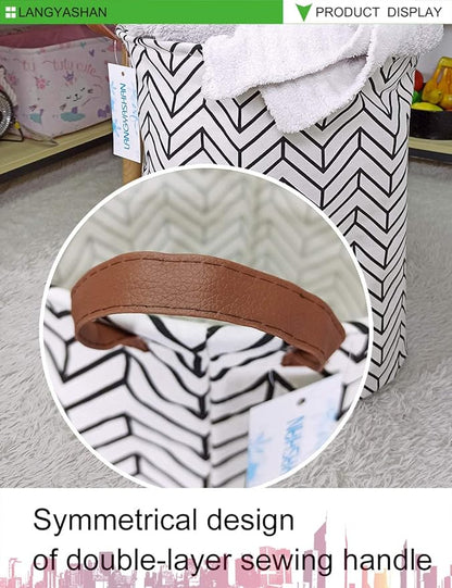 LANGYASHAN Laundry Basket Canvas Fabric Collapsible Organizer Basket for Storage Bin Toy Bins Gift Baskets Bedroom Clothes Children Nursery Hamper (Geometric)