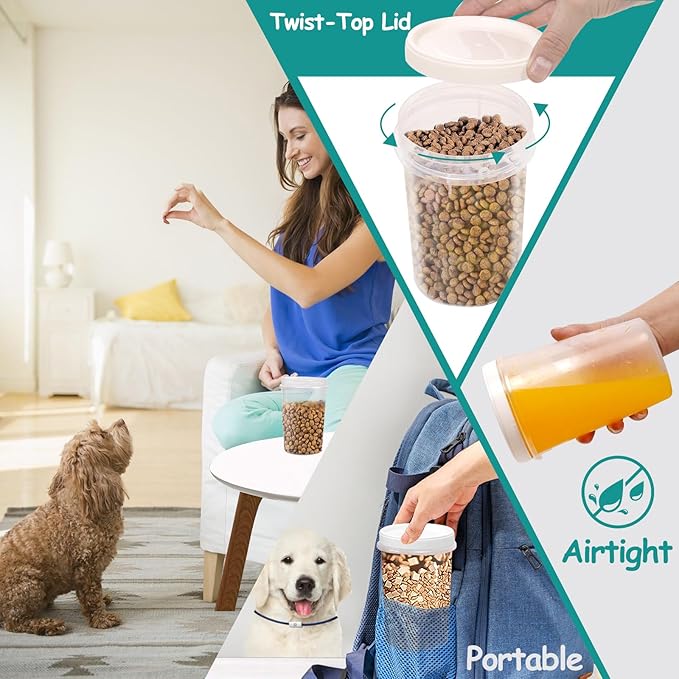 3 Pack Dog Treat Container - Airtight Dog Treat Holder with Lid - Reusable Cat Treat Container - Cute Cat Treat Cookie Container Set - Plastic Pet Dog Cat Food Storage Container
