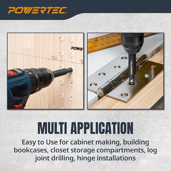 POWERTEC Shelf Pin Jig with 1/4" Self Pin Bit, Self Centering Drill Bit for 3/8' Holes, Woodworking Tool for Installing Shelf Pegs & Making Shelves & Cabinets (71653)