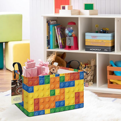 HUNRUNG Rectangle Storage Basket Cute Canvas Organizer Bin for Pet/Children Toys, Books, Clothes Perfect for Rooms(REC-Colorful Blocks)