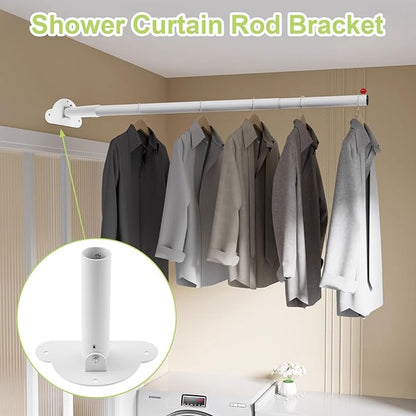 Adjustable Shower Curtain Rod Bracket 1 Pack Aluminum Alloy Shower Curtain Rod Single Swivel Flange Heavy Duty Closet Rod Bracket with Screws (White)