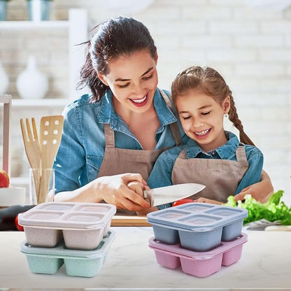 Snack Containers (4 Pack), 4 Compartments Snackle Box Container, Meal Prep Reusable Lunchable Container for Adults, Microwave Dishwasher Safe, Stackable Bento Snack Boxes for Work, Travel
