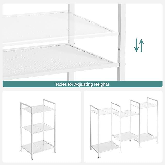 SONGMICS 3-Tier Storage Rack, Bathroom Shelf, Extendable Plant Stand with Adjustable Shelf, for Bathroom, Living Room, Balcony, Kitchen, White UBSC033W01, 11.8 x 15 x 28.4 Inches
