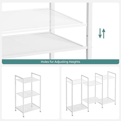 SONGMICS 3-Tier Storage Rack, Bathroom Shelf, Extendable Plant Stand with Adjustable Shelf, for Bathroom, Living Room, Balcony, Kitchen, White UBSC033W01, 11.8 x 15 x 28.4 Inches
