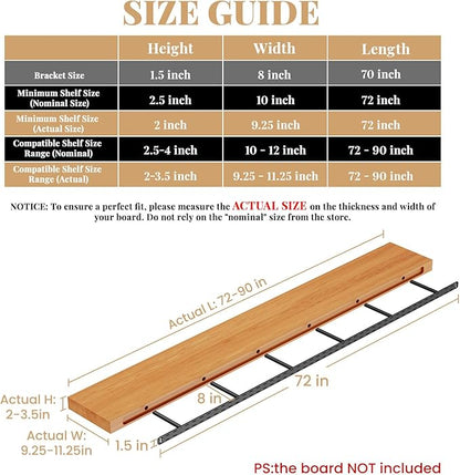 1 Pack Large Shelf Brackets Long Floating Shelf Bracket Invisible Floating Shelf Hardware Heavy Duty Floating Mantel Brackets(70"X8"X1.5")