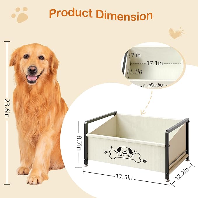 Dog Toy Basket for Storage, Metal Frame Oxford Fabric Pet Toy Organizer with Raised Legs, Large Capacity Dog Toy Bin with Front Low Opening, Washable and Durable Design