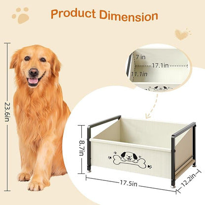 Dog Toy Basket for Storage, Metal Frame Oxford Fabric Pet Toy Organizer with Raised Legs, Large Capacity Dog Toy Bin with Front Low Opening, Washable and Durable Design