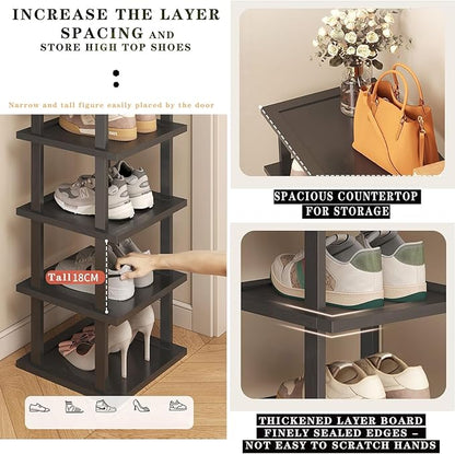 Vertical Shoe Rack - Tall Narrow Shoe Rack Organizer for Small Spaces,12 Tier Bamboo Shoen Shelf for Entryway,Closet,Corner,Doorway,Skinny Shoe Shelf Space Saving Shoe Storage,Free Stackable DIY