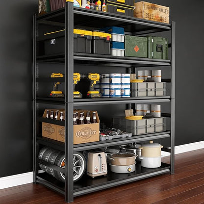 Metal Garage Shelving Unit 5-Tier Adjustable Heavy Duty Storage Shelves, 3000 lbs Capacity Steel Garage Storage Rack Organizer for Garage Basement Warehouse, Black 39.4" W x 17.7" D x 71.2" H