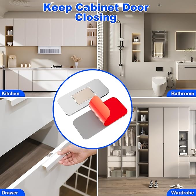 10 Pack Magnetic Cabinet Door Catch, Ultra Thin Cabinet Door Magnets, Adhesive Drawer Magnets to Stay Closed, Stainless Steel Cabinet Latch Easy to Install with Double Sided Tape, Thickness 0.08in